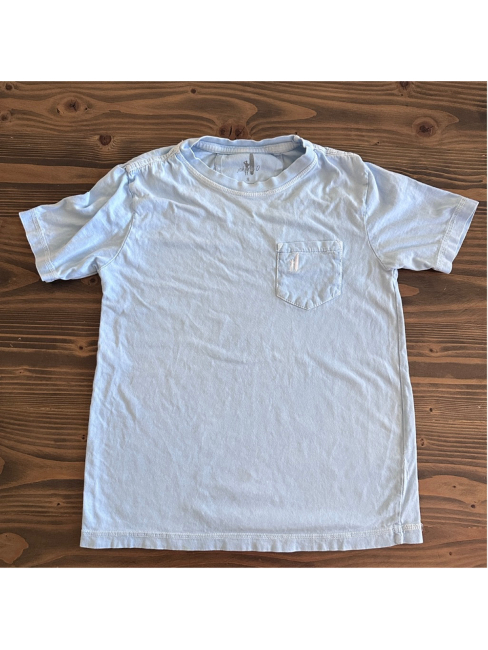 Johnnie-O Boys Light Blue Tee Size 8 Cotton Surf Logo Pocket Casual Shirt